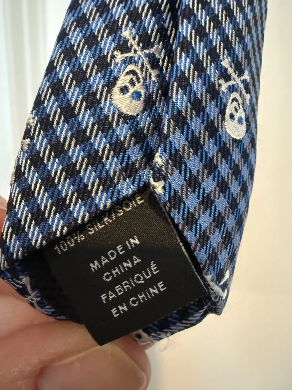 Nordstrom Kids 100% silk Tie worn once - Blue & White Skull Print